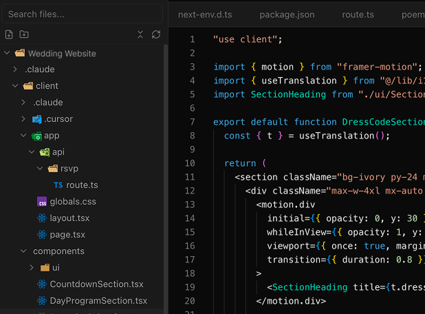 Fabric code editor with file tree and syntax highlighting