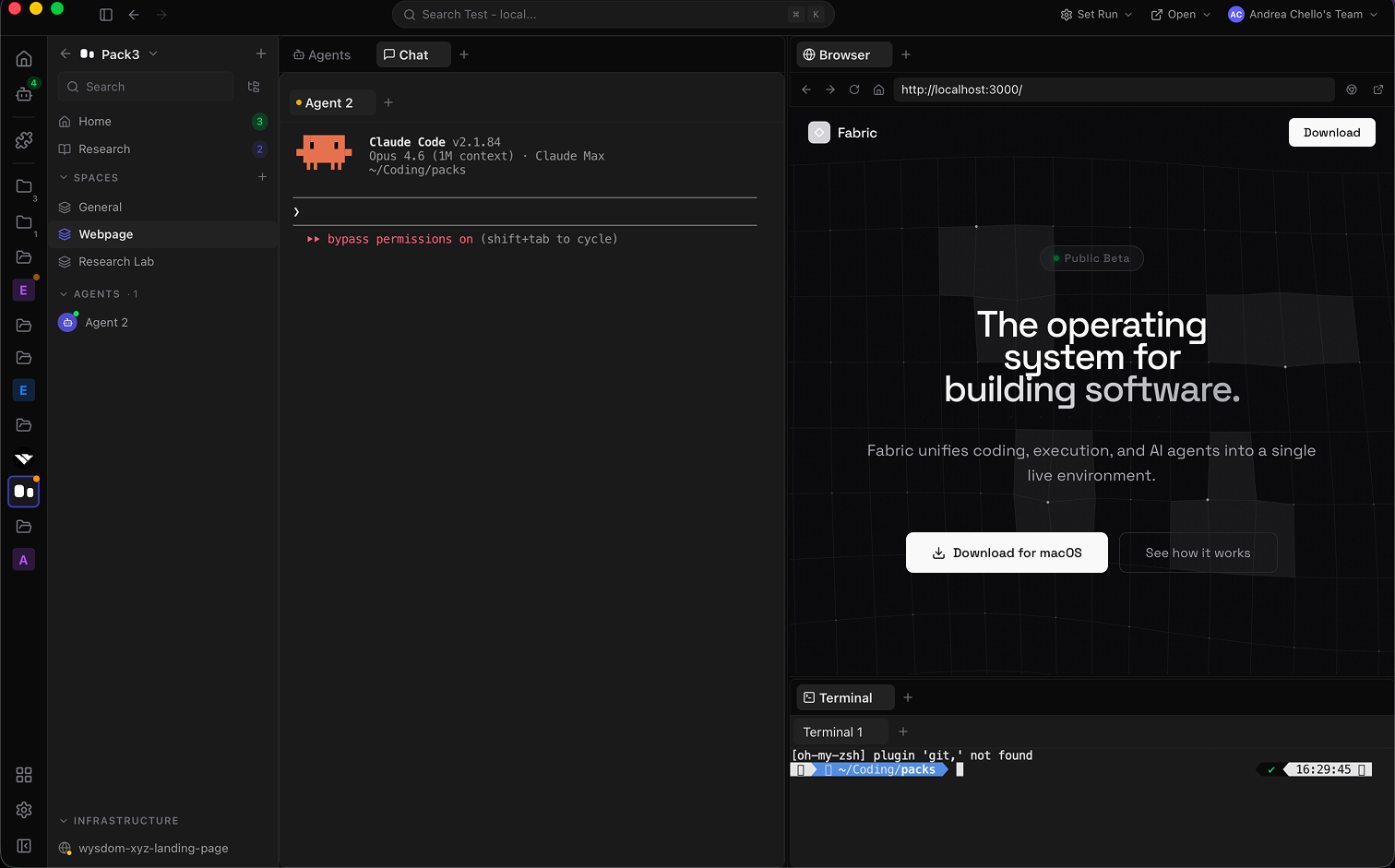 Fabric AI browser workspace for web development